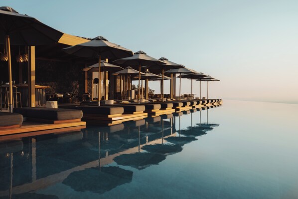 Indoor pool, outdoor pool, pool loungers