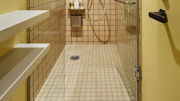 Shower, free toiletries, hair dryer, slippers
