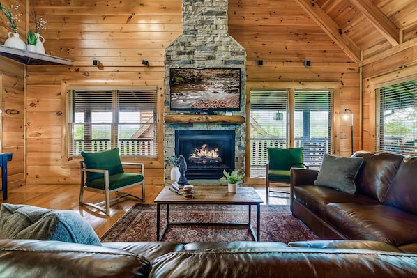 Smart TV, fireplace, DVD player, video library