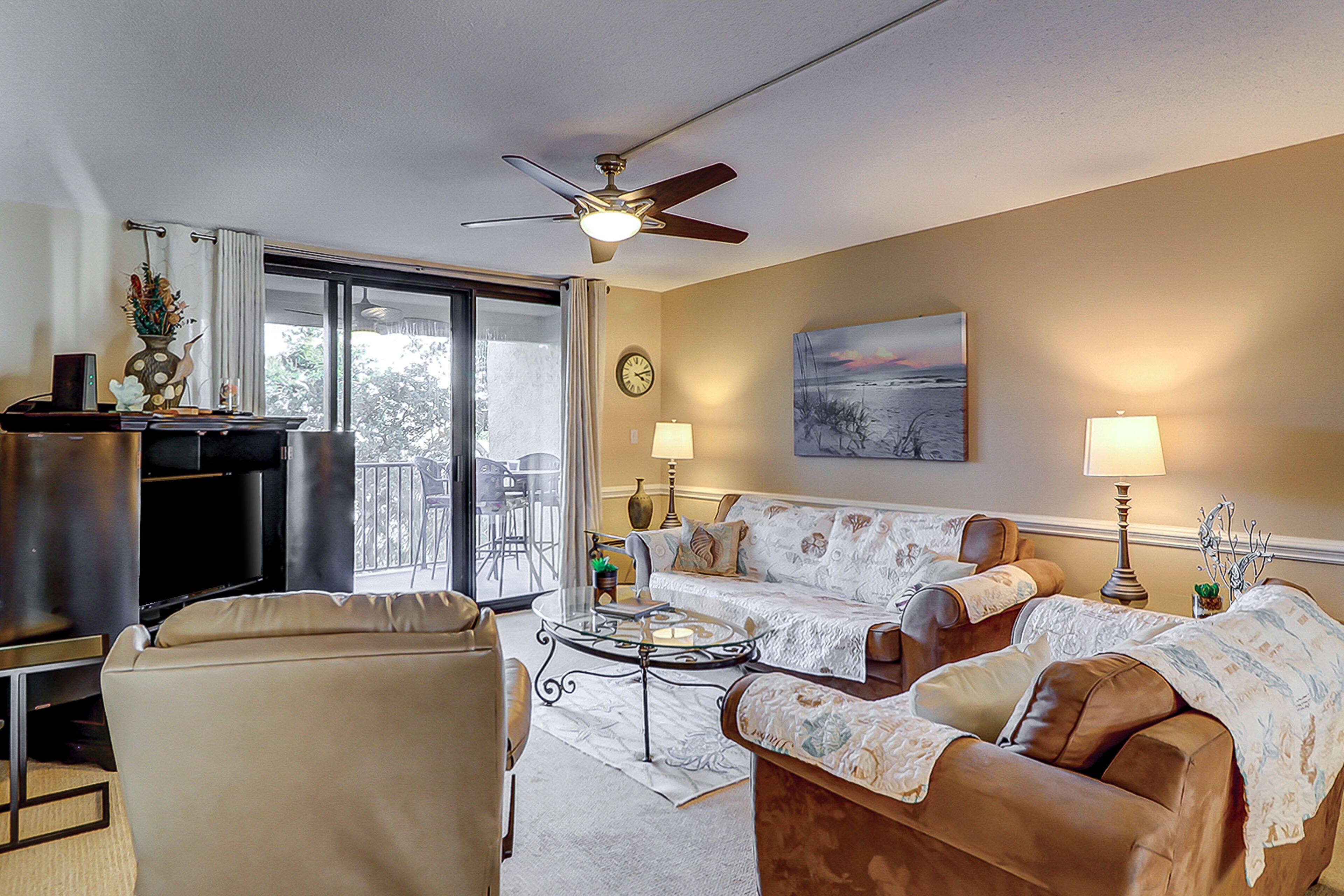 Fun island retreat with pool, hot tub, beach access & balcony