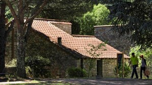 A stone building with a tiled roof, surrounded by trees and greenery. - Beautiful apartment for 5 guests with WIFI, pool, TV, terrace and pets allowed (Les Vans)