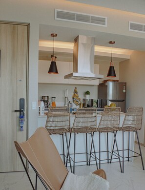 Fridge, microwave, oven, dishwasher