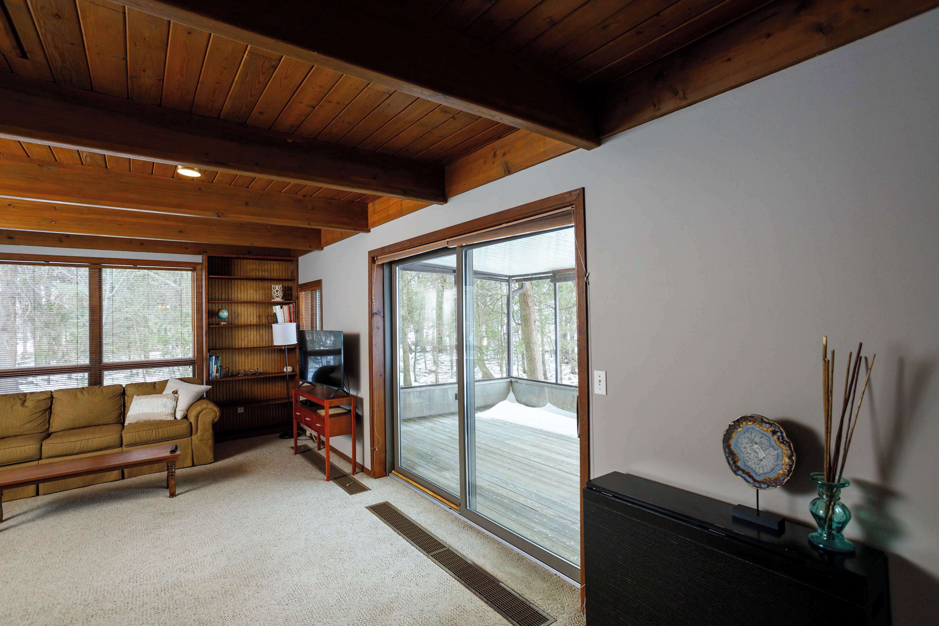 Fireplace, DVD player, books