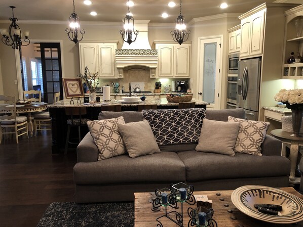 Smart TV, fireplace, video games, DVD player