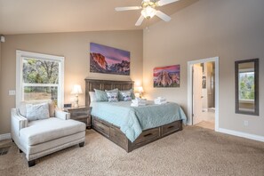 5 bedrooms, memory-foam beds, iron/ironing board, travel cot