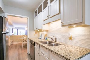 Fridge, microwave, dishwasher, coffee/tea maker