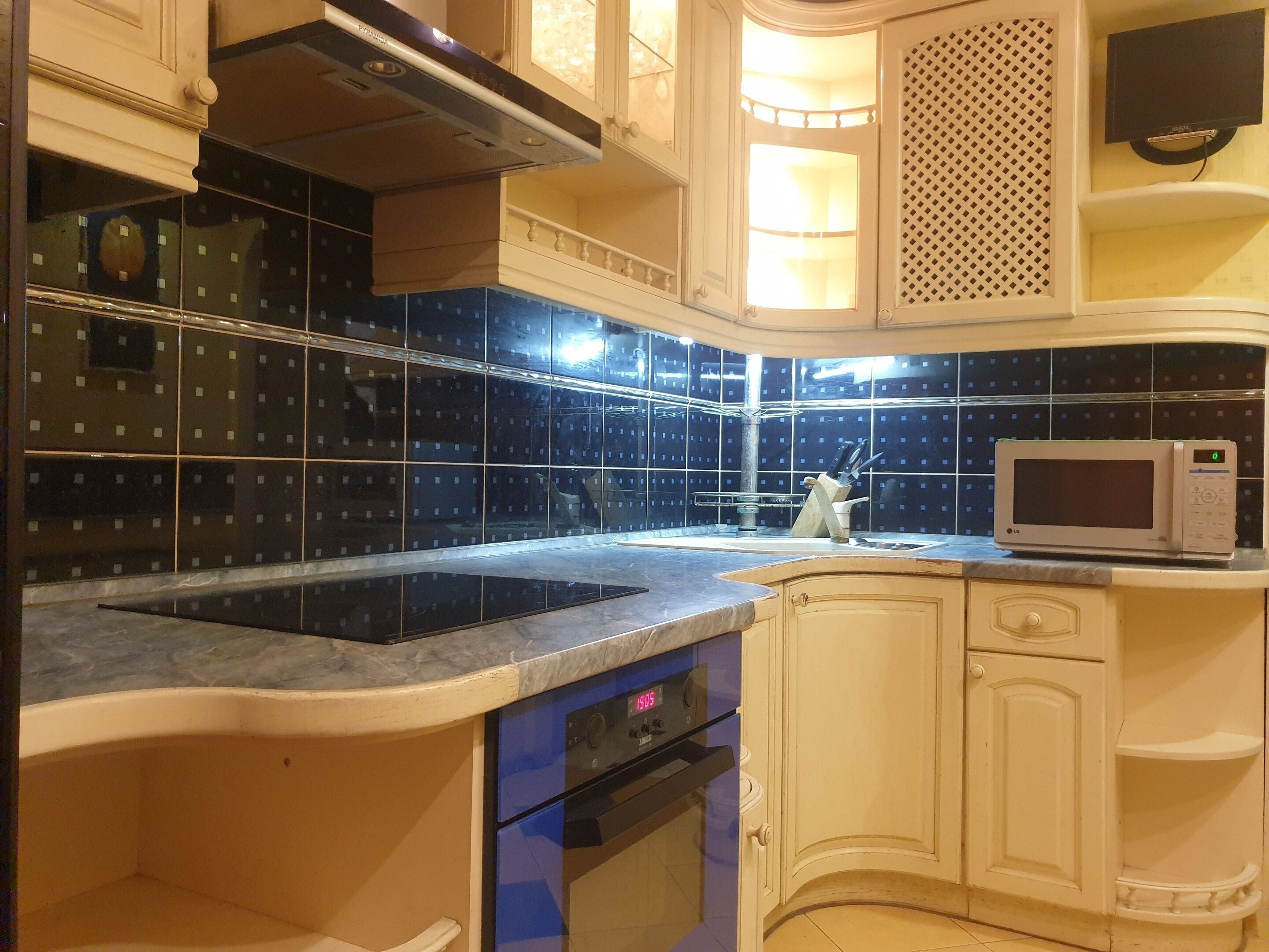 Fridge, microwave, oven, electric kettle