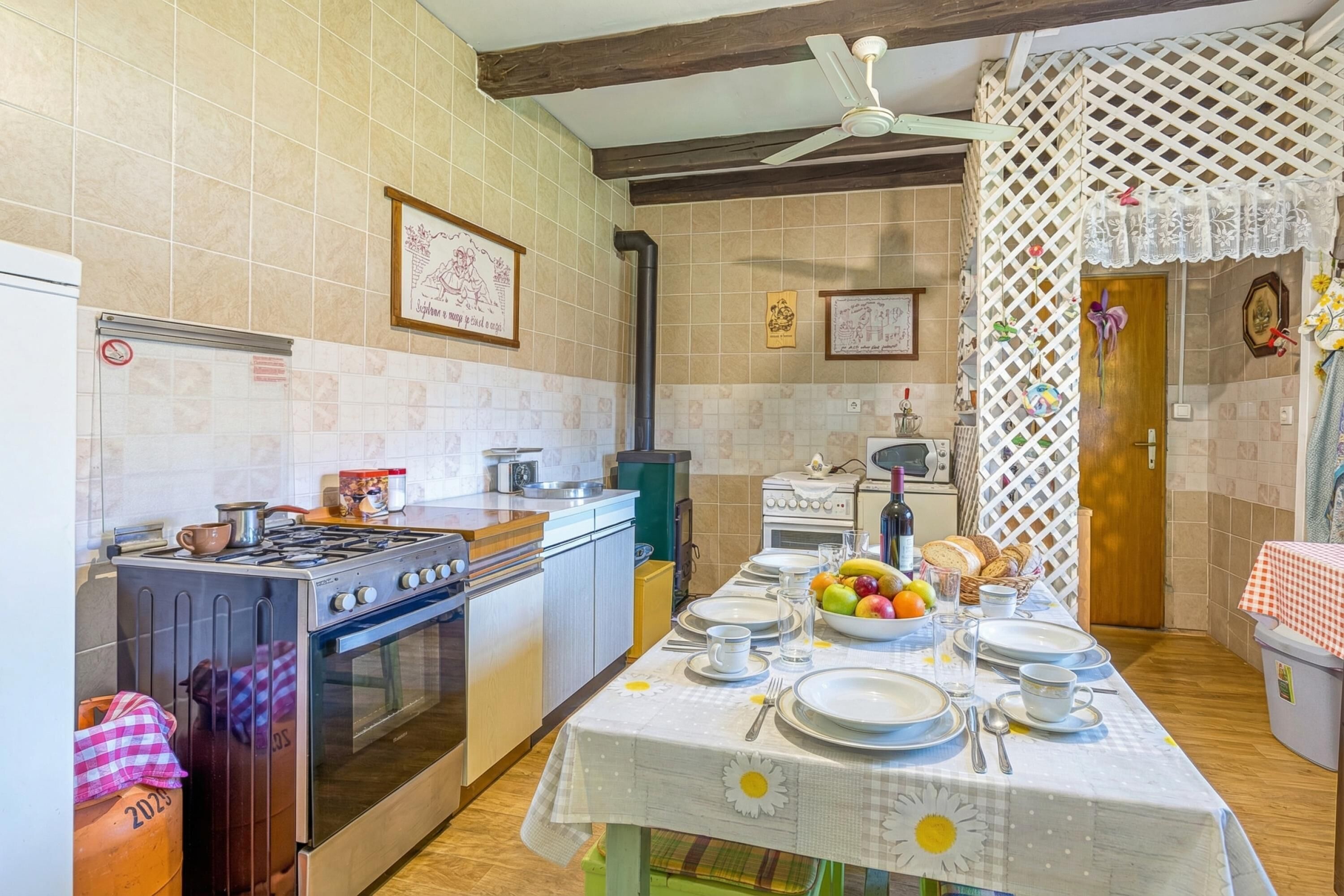 Family House, Multiple Bedrooms, 2 Bathrooms (Rural Homestead Trenkovo) | Private kitchen | Fridge, microwave, oven, stovetop