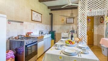 Family House, Multiple Bedrooms, 2 Bathrooms (Rural Homestead Trenkovo) | Private kitchen | Fridge, microwave, oven, stovetop