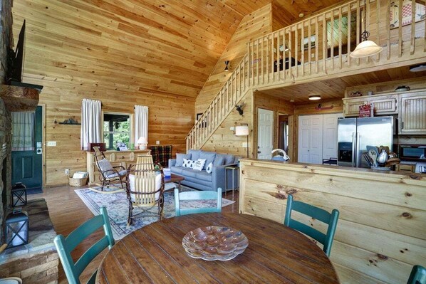 TV, fireplace, DVD player, books