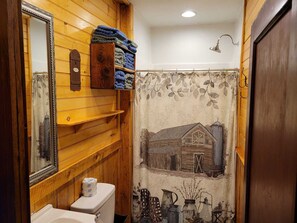 Dusche, Haartrockner, Handtücher, Seife