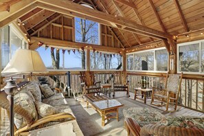 Smart TV, fireplace, table football, books
