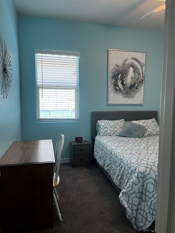 1 bedroom, desk, iron/ironing board, travel cot