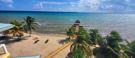 Private beach, sun loungers, beach towels