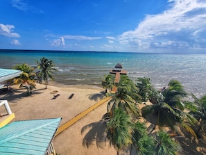 Private beach, sun loungers, beach towels