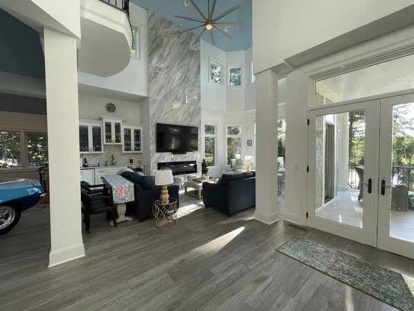 Smart TV, fireplace, video games, table football