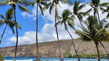 Ubicación cercana a la playa, tumbonas y toallas de playa