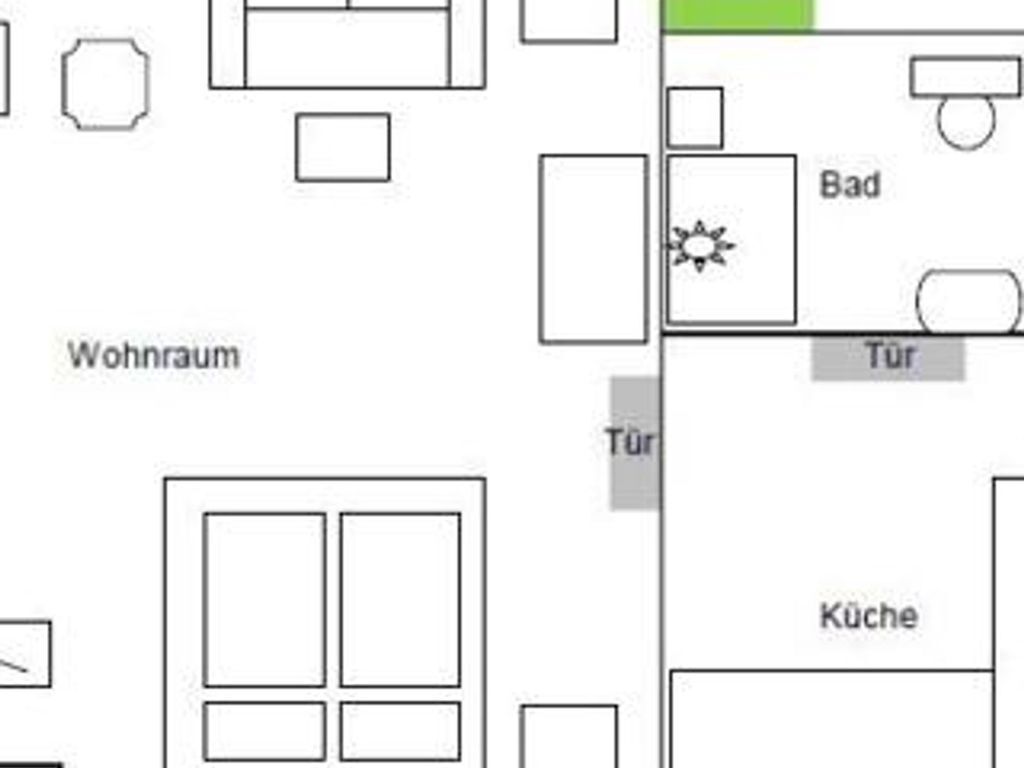 Een plattegrond van een hotel met kamers en een badkamer, voorzien van labels.