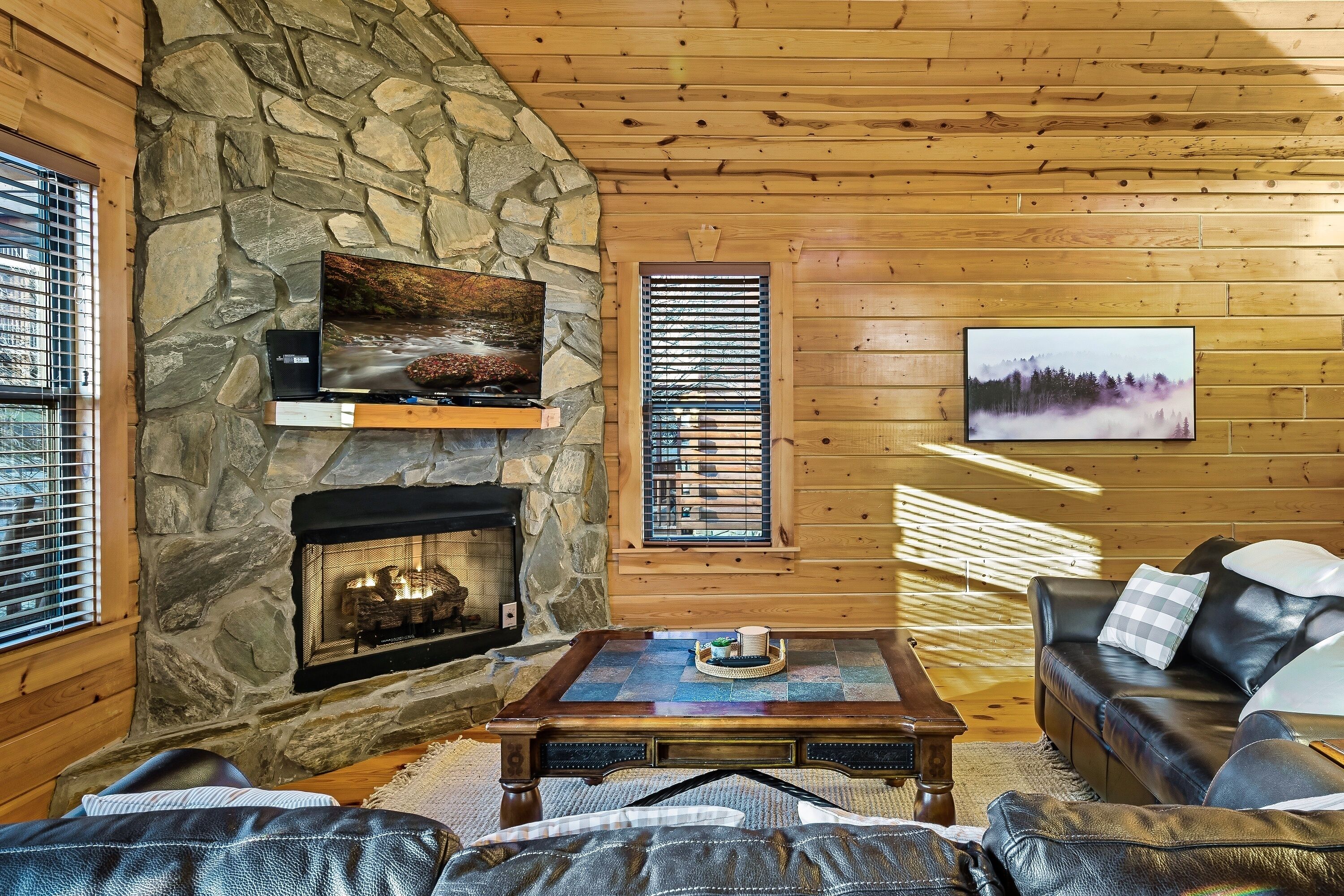 Smart TV, fireplace, DVD player