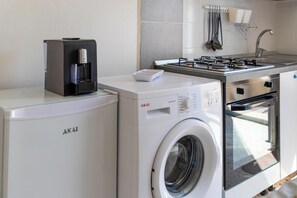 Fridge, oven, stovetop, cookware/dishes/utensils