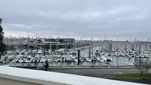 A marina filled with numerous boats docked in calm waters.