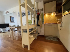 Fridge, microwave, coffee/tea maker