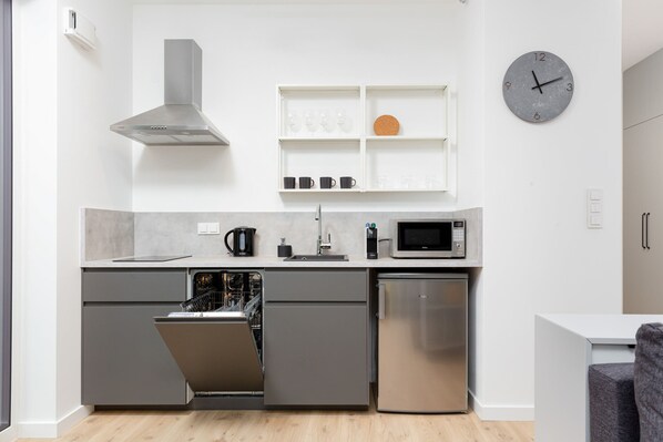 Fridge, microwave, stovetop, dishwasher