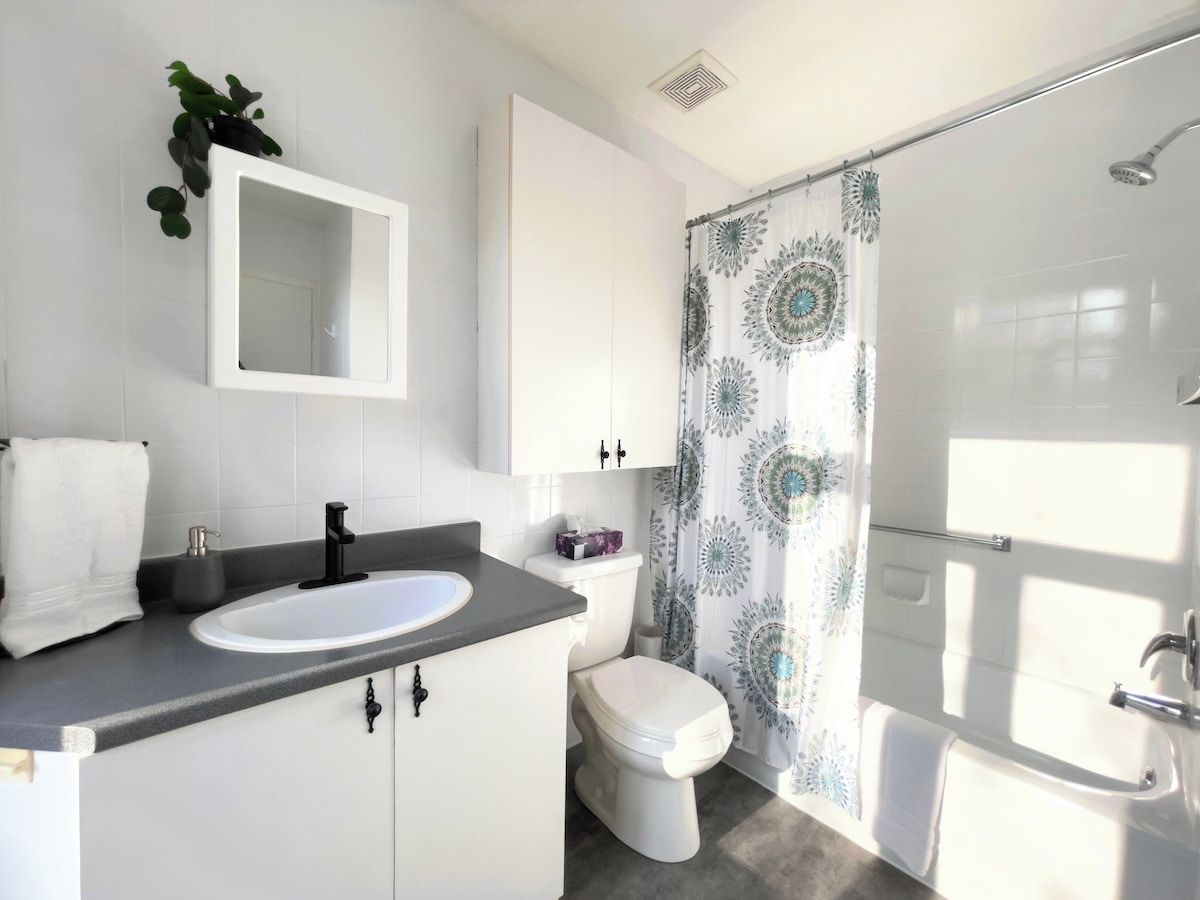 Shower, towels, shampoo