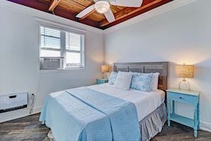 1 bedroom, desk, iron/ironing board, travel cot