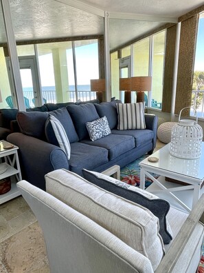 Suite, 1 Bedroom, Ocean View, Beachfront (Sea Dreams) | Living area | 52-inch flat-screen TV with cable channels, TV