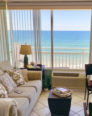 Studio, Ocean View, Beachfront (The Lookout) | Living area | 52-inch flat-screen TV with cable channels, TV - Symphony Beach Club (Ormond Beach)