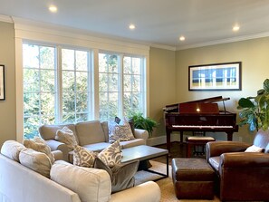 Smart TV, fireplace, video games, DVD player