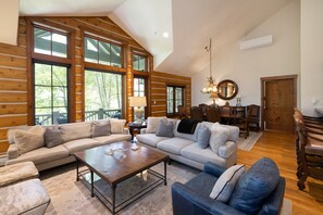 Smart TV, fireplace, foosball