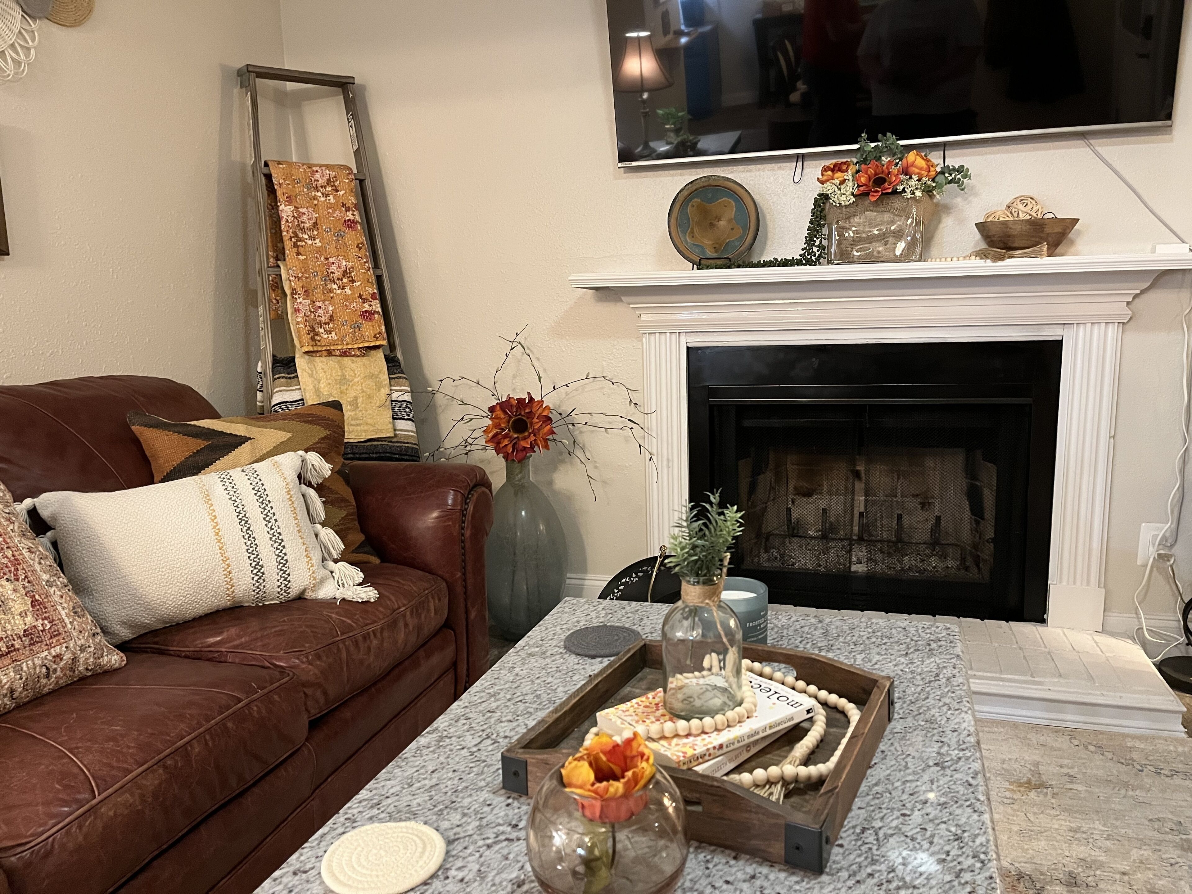 智能电视、壁炉、书