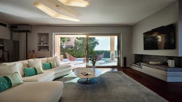 Luxury Villa, 4 Bedrooms, Private Pool, Garden View | Living area | 55-inch TV with digital channels