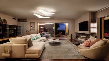 Luxury Villa, 4 Bedrooms, Private Pool, Garden View | Living area | 55-inch TV with digital channels