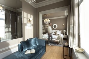 Habitación doble presidencial, 1 cama King size | Sábanas de algodón egipcio, ropa de cama de alta calidad y edredón 
