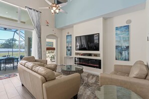 TV connectée, cheminée, jeux vidéo, chaîne hi-fi