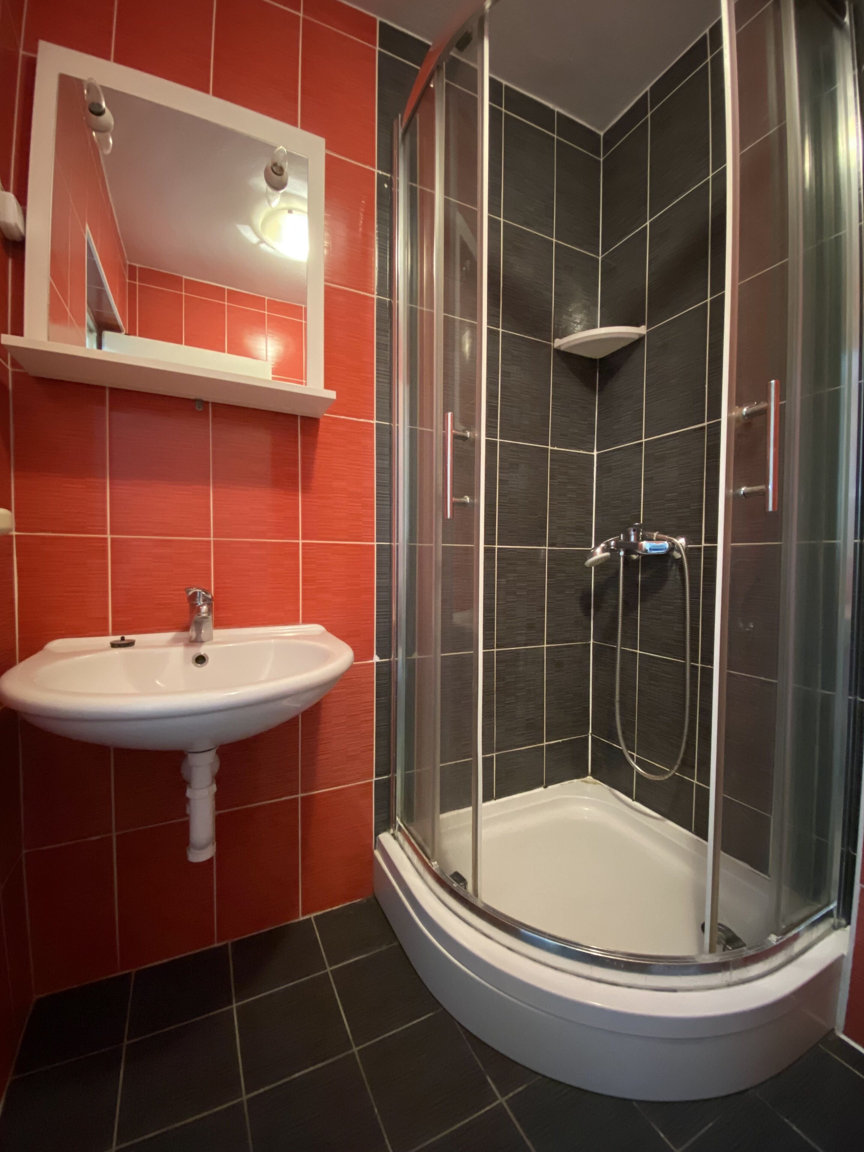 Combined shower/bathtub, hair dryer, towels, soap