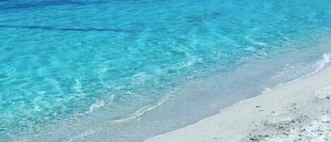 On the beach, sun loungers