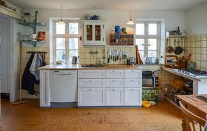 Fridge, stovetop, dishwasher, cookware/dishes/utensils