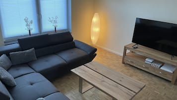 Een smart-tv, een dvd-speler, boeken en een stereo