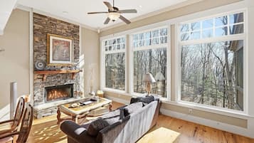 Smart TV, fireplace, computer monitors