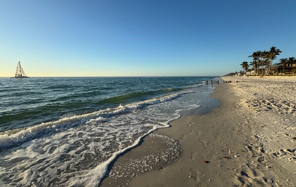 Playa en los alrededores, camastros y toallas de playa 