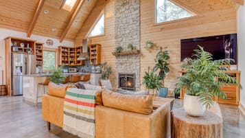 Smart TV, fireplace, video games, DVD player