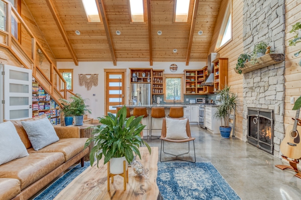 Skylights flood the room with natural light and add to the open feel of the room