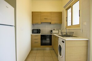 Full-size fridge, microwave, oven, toaster