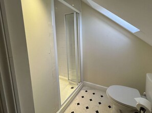 Combined shower/tub, hair dryer, towels