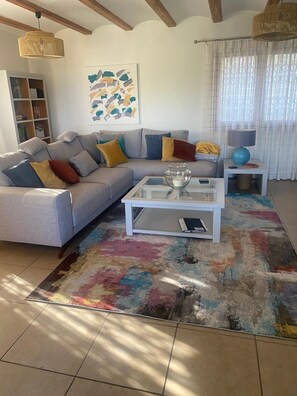 Televisie, een open haard, een dvd-speler en boeken