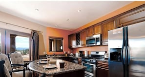 Fridge, microwave, oven, coffee/tea maker